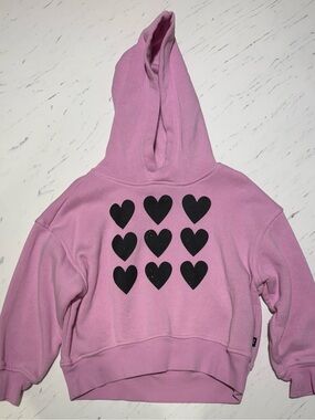 Pink Kids Hoodie with Black Heart Print 5T (FITS LIKE 4T) GREAT CONDITION